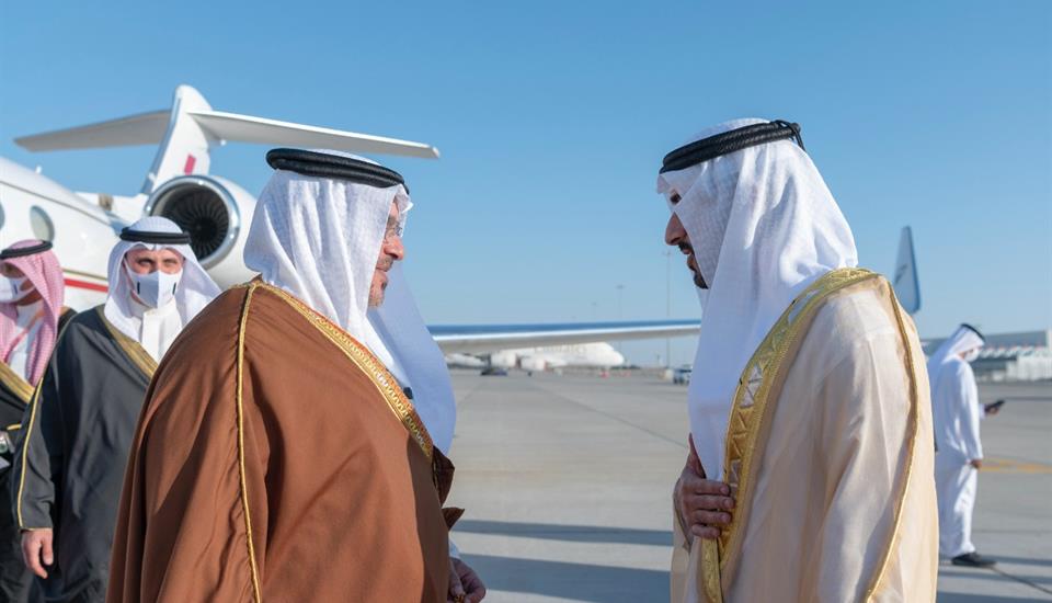 Hamdan bin Mohammed receives Crown Prince of Bahrain at Al Maktoum  International Airport