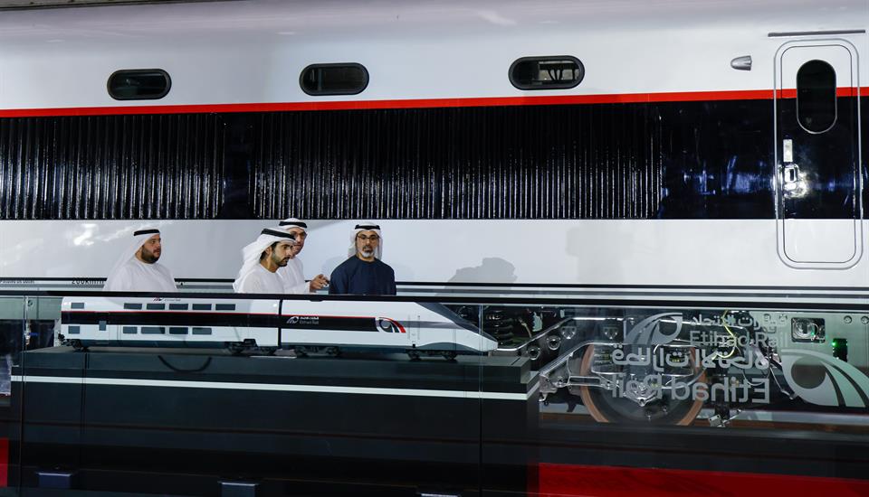 Khaled bin Mohamed bin Zayed and Hamdan bin Mohammed bin Rashid witness announcement of high-speed train project linking Abu Dhabi Dubai